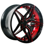 20″ STAGGERED AC WHEELS AC01 GLOSS BLACK RED INNER EXTREME CONCAVE RIMS
