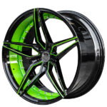 20″ STAGGERED AC WHEELS AC01 GLOSS BLACK WITH LIME GREEN INNER EXTREME CONCAVE RIMS