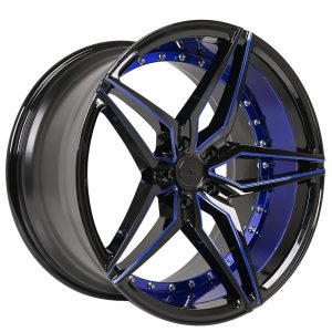 20″ AC WHEELS AC01 GLOSS BLACK WITH CANDY BLUE ACCENTS EXTREME CONCAVE RIMS